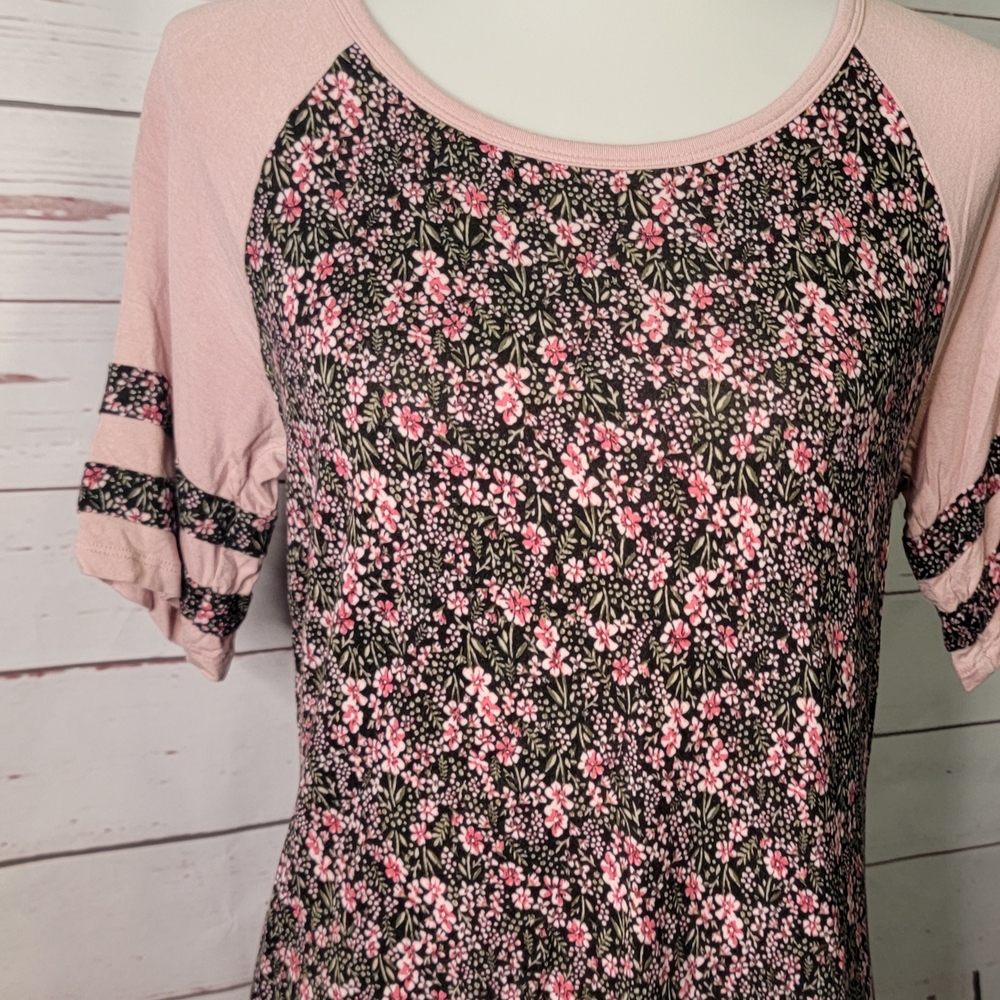 Floral Pink and Black Women's Top